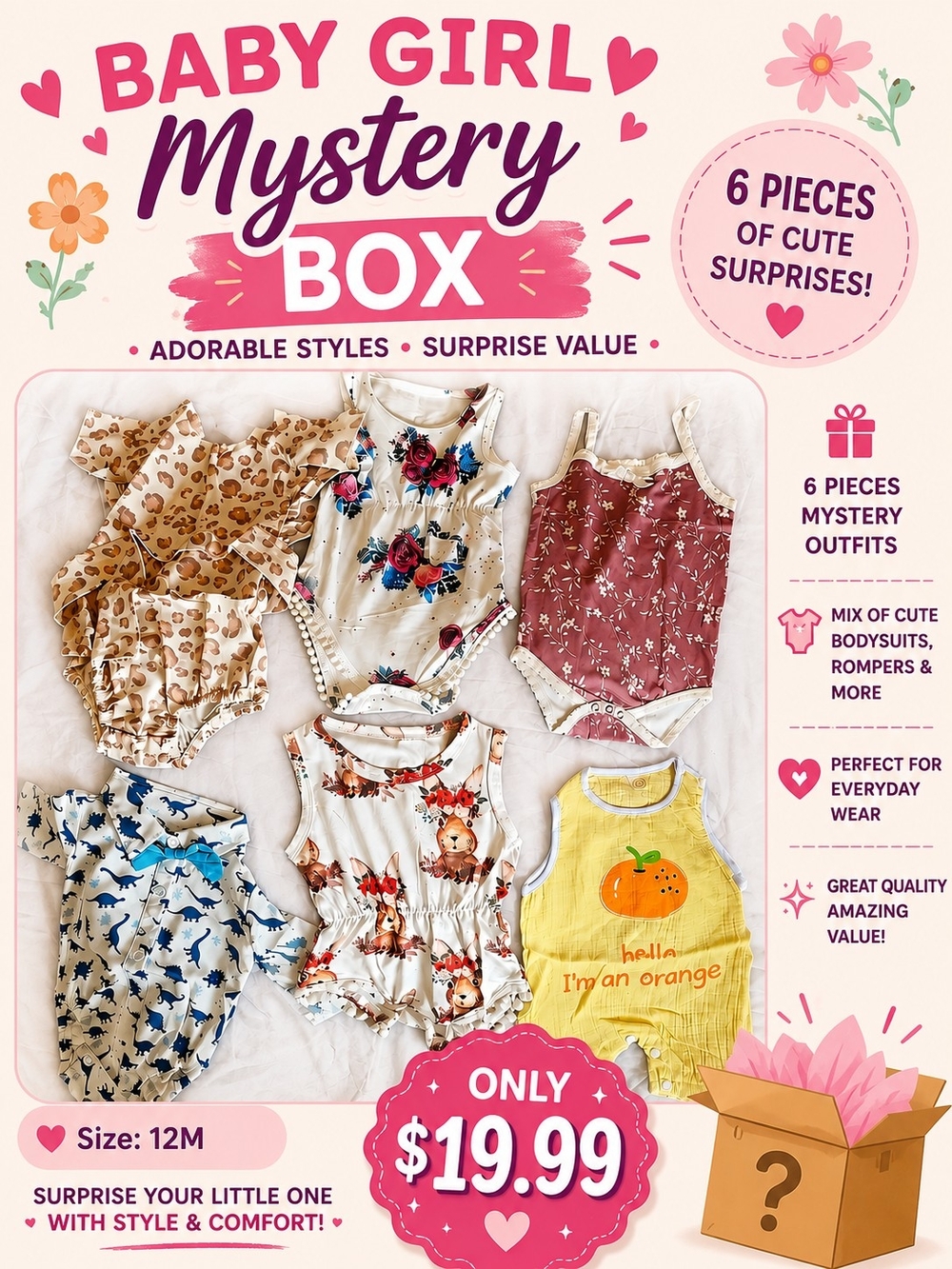 Baby Girl Mystery Box - Mixed Color 6-Piece Outfit Set